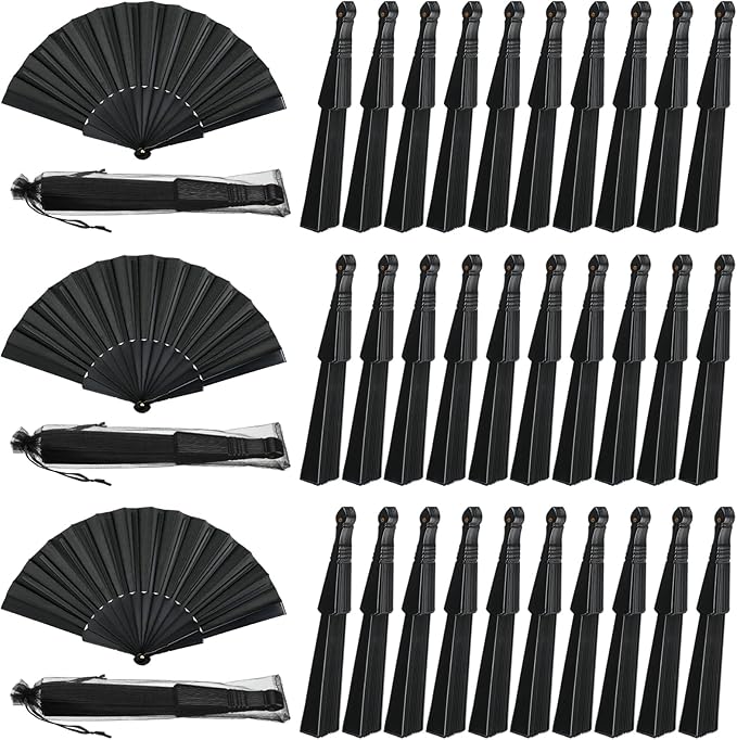 Wenqik 80 Pcs Wedding Folding Hand Fans Bulk Silk Fabric Chinese Handheld by Wenqik