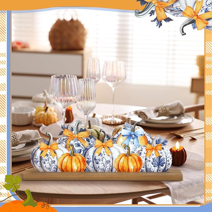 Fall Pumpkin Metal Sign Chinoiserie Pumpkin Table Decor Thanksgiving Tiered - Image 5