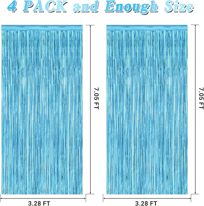 4 Pack Party Decorations, 3.28 FT x 7.05 FT Blue Foil Streamers, Metallic Sky - Image 2