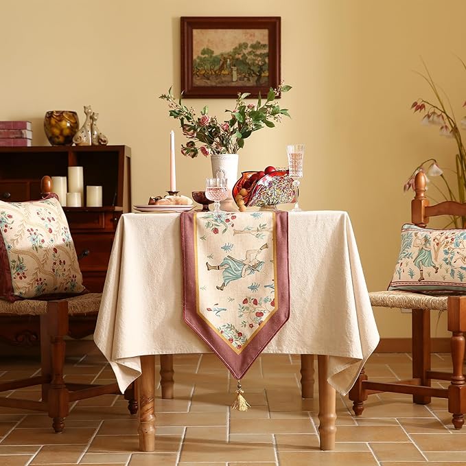 patdrea Designer Idyll Linen Table Runner, Vintage Beige Farmhouse - Image 2