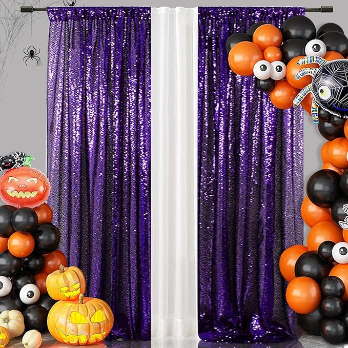 Eternal Beauty Sequin Backdrop Curtains, 3x7 Ft-2 Panels Purple Back Drop - Image 2