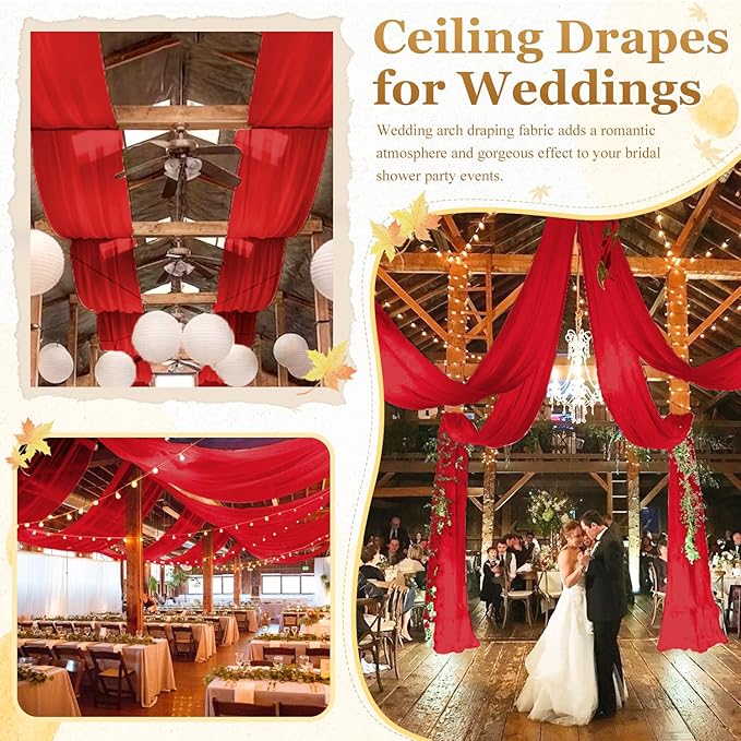 MODFUNS Red Ceiling Drapes for Parties Wedding Ceiling Drapery 2 Panels 5x20FT - Image 6