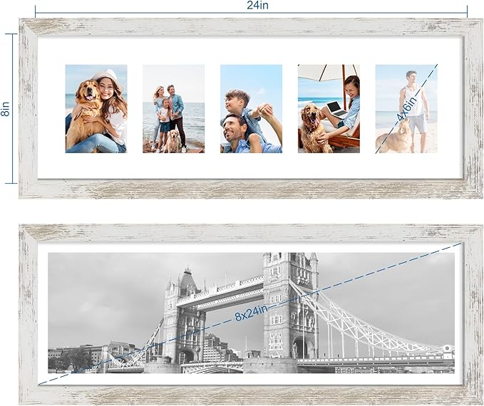 8x24 Picture Frame 2 Pack, Distressed White Wood Frame - Image 2