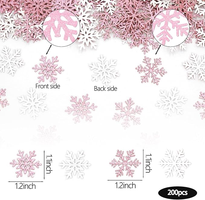 200PC Pink Glitter Snowflake Confetti Winter Onderland Decorations Paper - Image 2