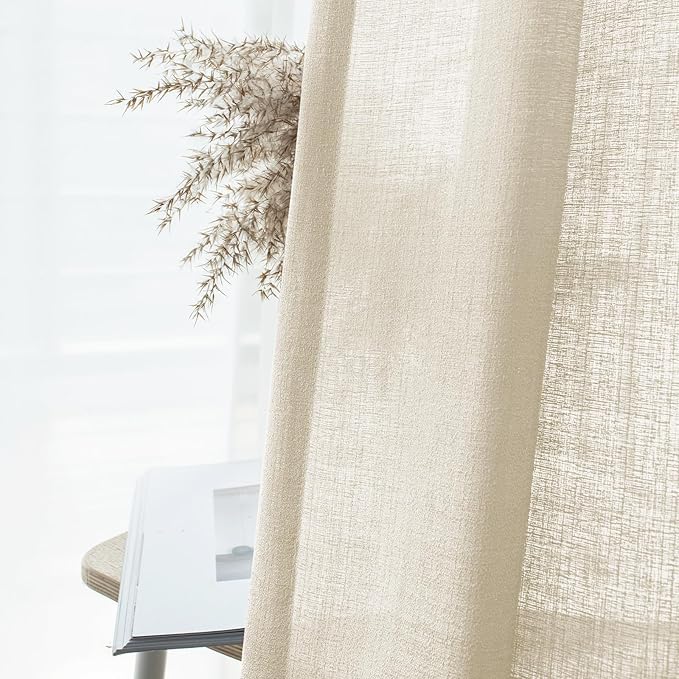 Melodieux Beige Semi Sheer Curtains 63 Inch Length - Image 7