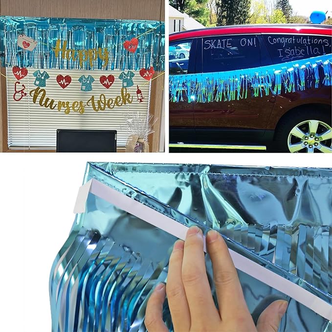Thick 10 Feet by 15 Inch Turquoise Foil Fringe Garland - Image 6