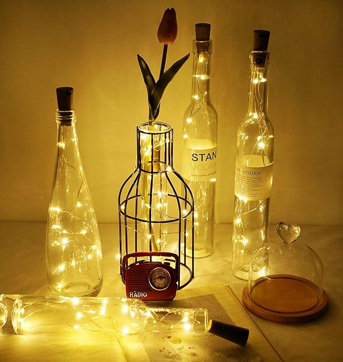 Wine Bottle Lights with Cork, Battery Operated 20 LED Cork Shape Silver Wire - Image 4