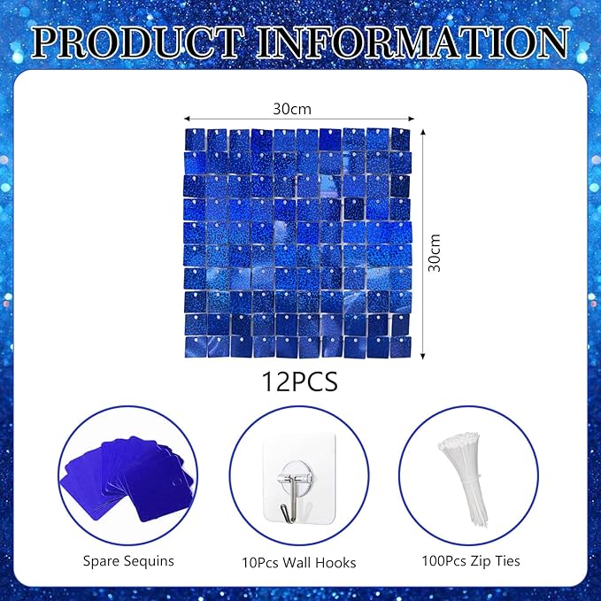 12PCS Royal blue Shimmer Wall Backdrop, Laser Square Sequin Photo Backdrops - Image 2