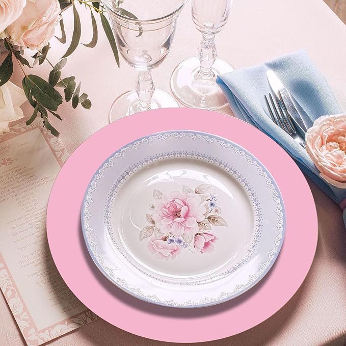 50 Pieces Pink Paper Place Mats Light Pink Round Disposable Table Mats - Image 5