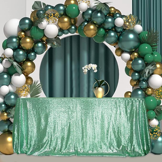 SquarePie Sequin Tablecloth 60 x 120 Inch Mint Green Sparkly Table Linen - Image 2