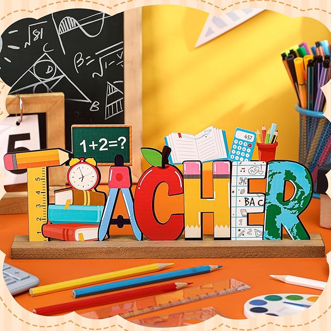 Back to School Metal Sign Teacher Appreciation Table Decor Holiday Tiered Tray - Image 3