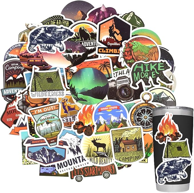 Stickers for Water Bottles Outdoor, Nature Stickers Camping Stickers Adventure by QTL