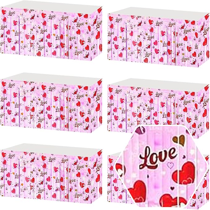 6 Pack 29 x108 Inch Love Pink Wave Foil Fringe Table Skirts Metallic Banner by Ferwzsr