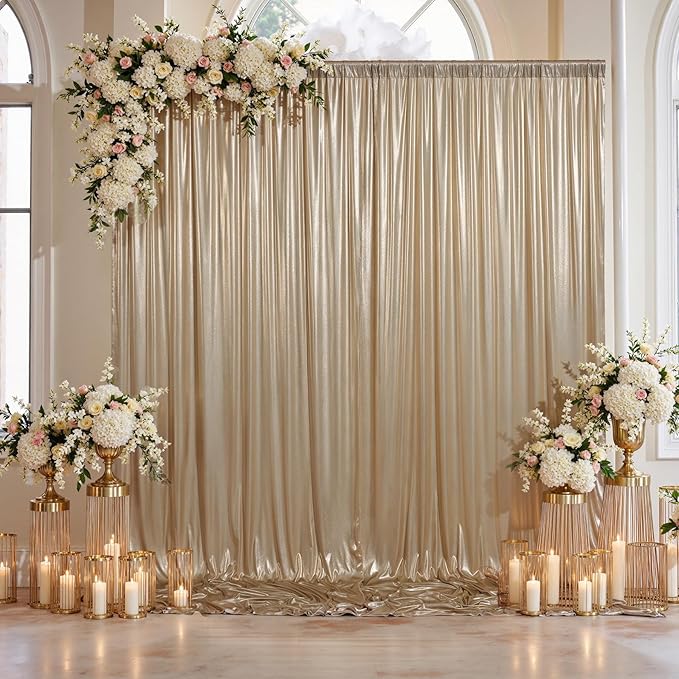 20x10ft Thick Champagne Glitter Backdrop Curtain Panels - Image 8