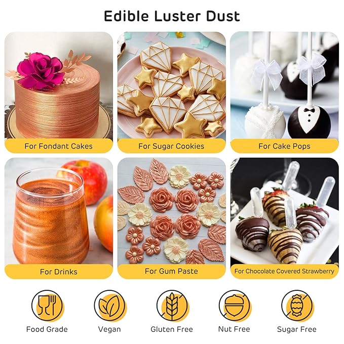 Nomeca Edible Luster Dust, 8 Grams Food Grade Gold Cake Dust Metallic Shimmer - Image 2