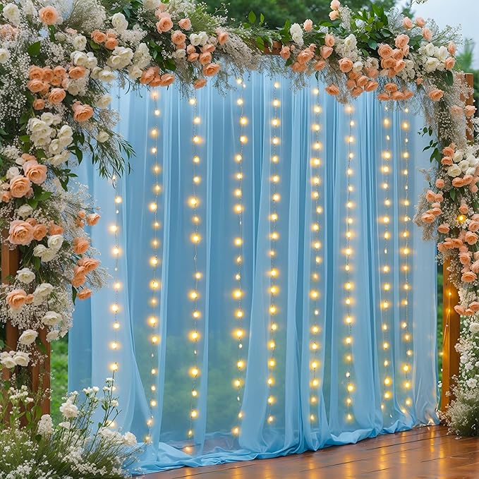 30×10ft Blue Tulle Backdrop Curtain by WishCare