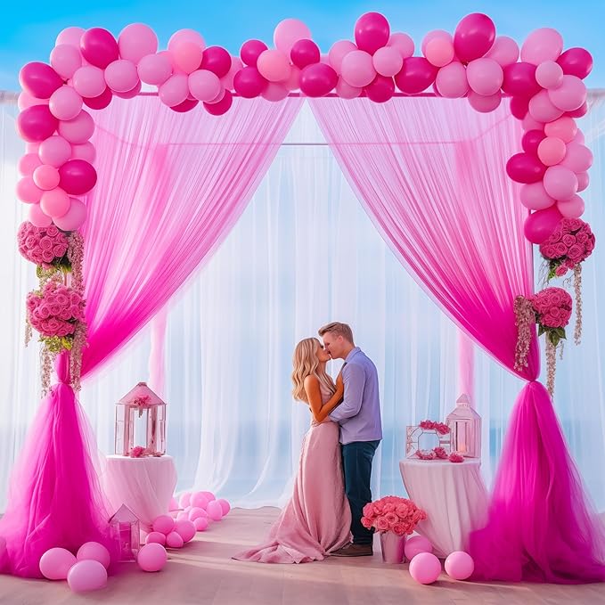 10x10 Hot Pink Tulle Backdrop Curtains - Image 2
