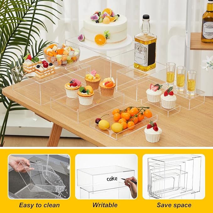 Leinuosen 7 Pcs Large Buffet Risers Set 6" to 12" Acrylic Display Box Catering - Image 3