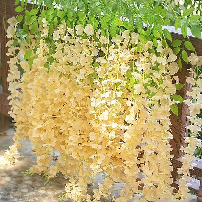 12 Pack Champagne Wisteria Hanging Flowers Garland, 3.77 Feet Artificial Flower - Image 5