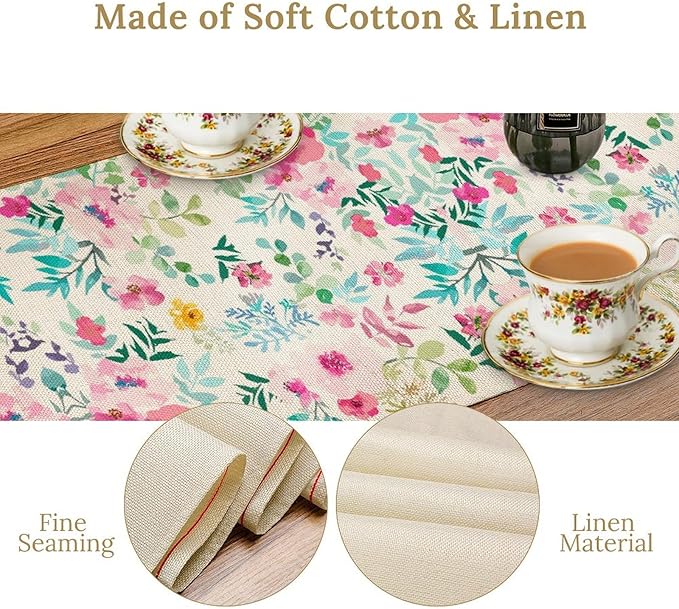Watercolor Floral Table Runner, Colorful Botanical Spring Summer Nature Flower - Image 4