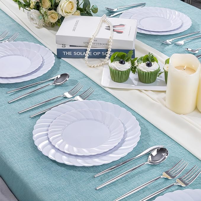 U-QE 60 Pcs White Plastic Plates - Image 2