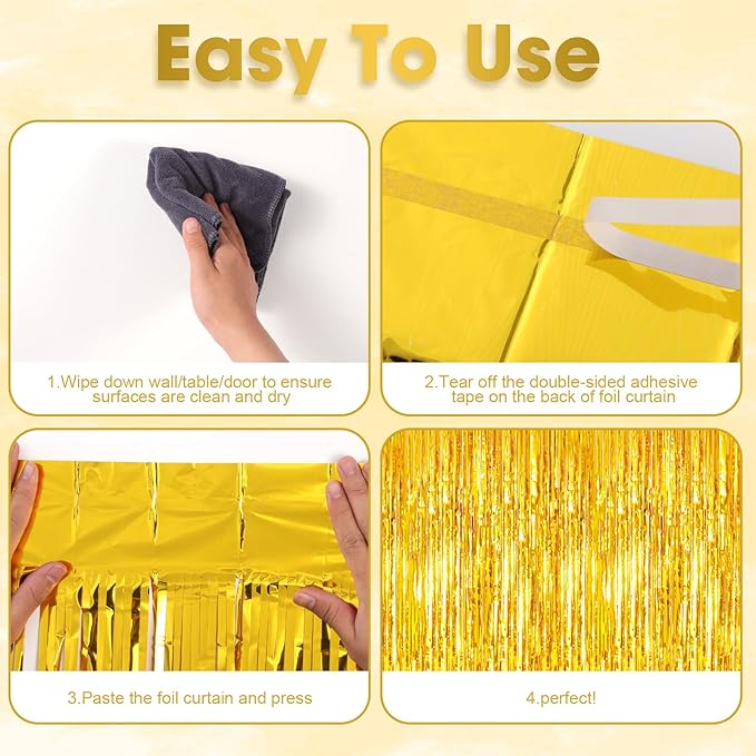 2 Pack Gold Tinsel Foil Fringe Curtains, Metallic Tinsel Party Streamers - Image 4