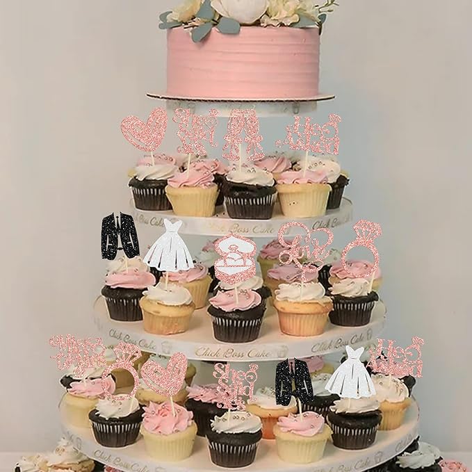 Gyufise 30Pcs She Said Yes Cupcake Toppers Glitter Diamond Ring I Do Love - Image 4