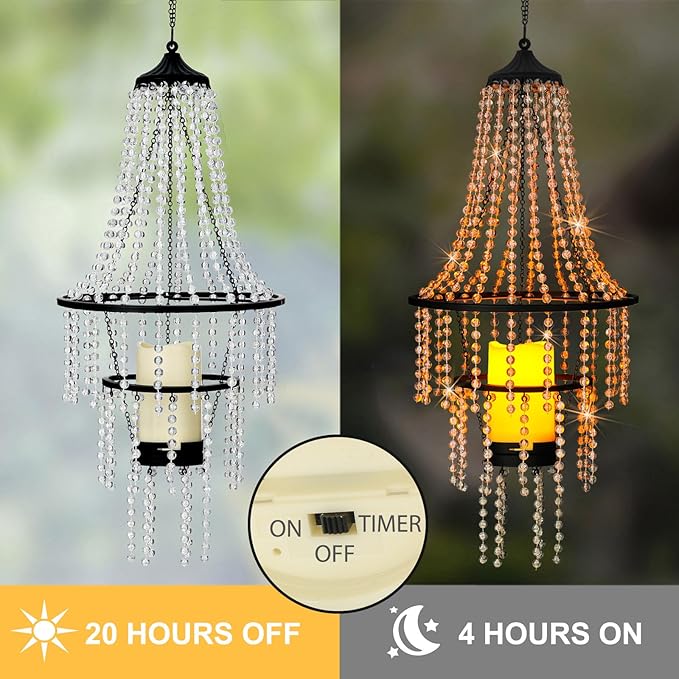 Battery Operated Hanging Chandelier Outdoor Indoor, 28” Modern Acrylic Crystal - Image 5