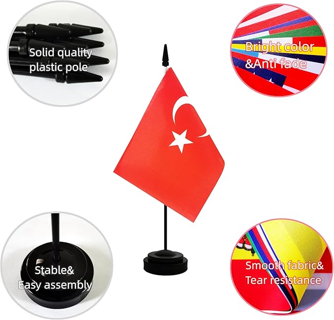 2 Pack Turkey Desk Flag, Turkish Table Office Flag - Image 3