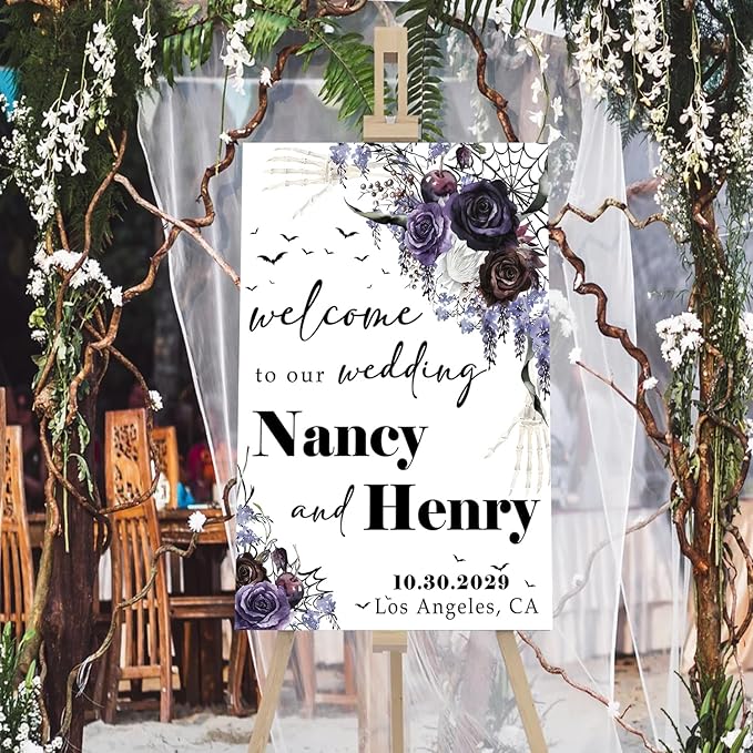 Gothic Halloween Wedding Welcome Til Death Do Us Part Sign - Image 4