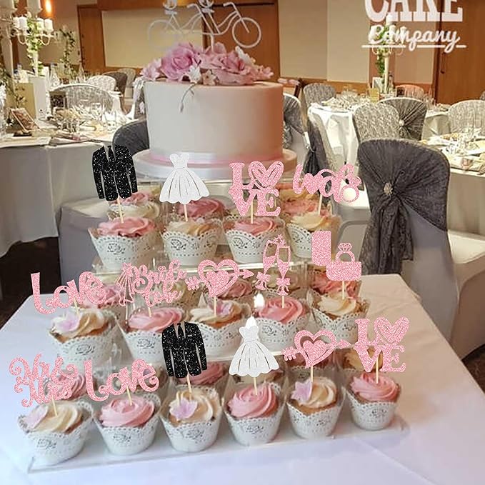 Ephlyn 30Pcs Bride to be Cupcake Toppers Glitter Wedding Cake Topper - Image 4
