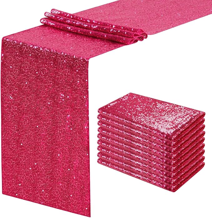Fuchsia Table Runners 10 Pieces 12x72 Inches Sequin Glitter Table Runner by SoarDream
