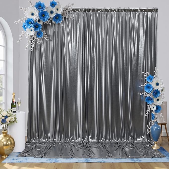 gogoparti 10x10FT Charcoal Silver Sequin Backdrop Curtain by Gogoparti