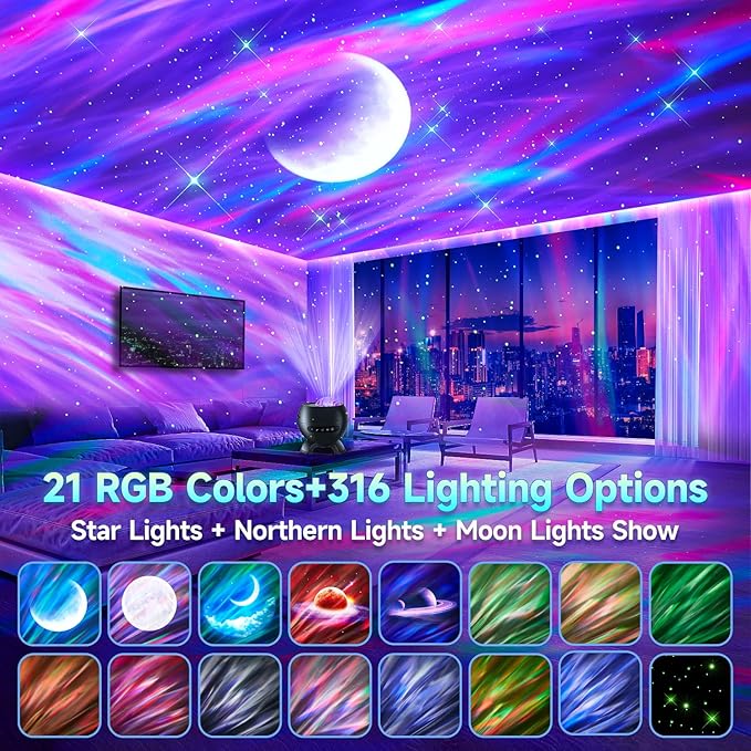 Galaxy Projector for Bedroom, 21Colors Northern Lights, 15White Noise&Bluetooth - Image 2