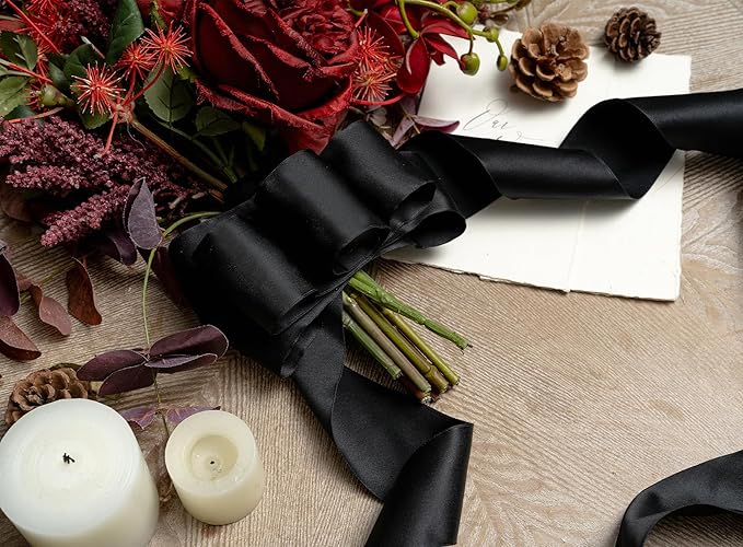 Black Satin Ribbon Double-Faced Wired Ribbons - Image 4