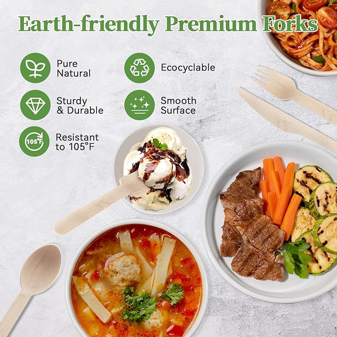 ECOLipak 300 Count Wooden Forks Disposable, Wooden Disposable Compostable Forks - Image 6