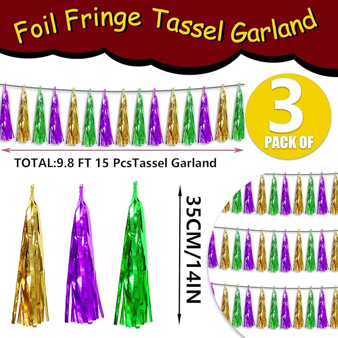 3P Metallic Fringe Tassel Banner Garland Foil Tinsel Streamer Wall Hanging - Image 2