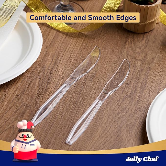 JOLLY CHEF 300 Count Clear Plastic Knives Heavy Duty, 7.7" Heat Resistant Solid - Image 5