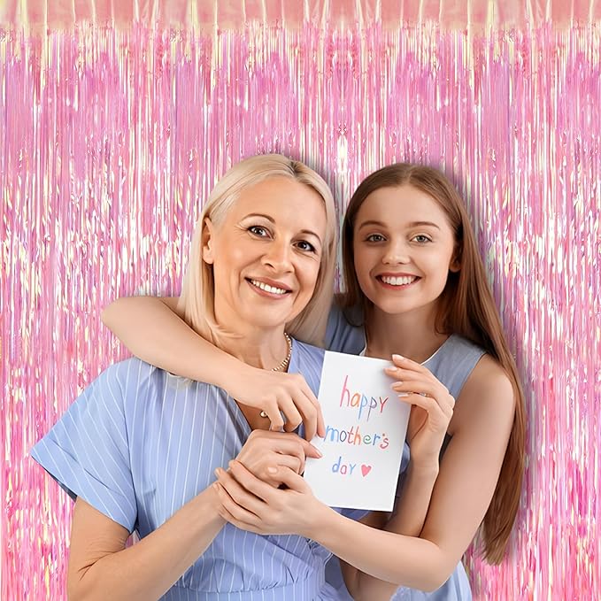 BRAVESHINE Clear Pink Streamers Party Decorations Iridescent Foil Fringe - Image 6