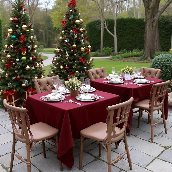 sancua Square Tablecloths 85x85 Inch Burgundy, 2 Pack - Image 3