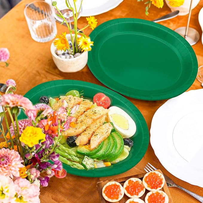 QZYL 50 Count Paper Plates, 12.2'' X 10.2'' Large Green Oval Plates, Daily - Image 5