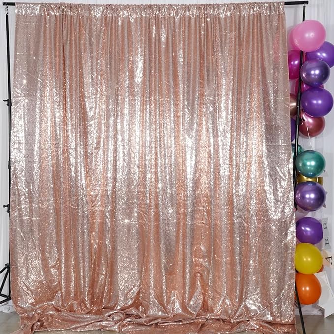 Poise3EHome 6Ft x 6Ft Rose Gold Sequin Backdrop Curtain, Glitter Thick Satin - Image 3