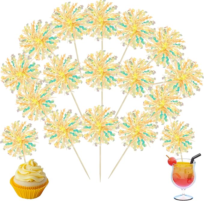 Ephlyn 30Pcs Foil Firework Cupcake Toppers Sparkle Tinsel Drink Birthday Cake by Ephlyn