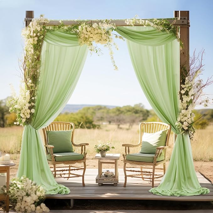 30" x 20Ft Wedding Arch Draping Fabric, 1 Panel Olive Green Sheer Curtain - Image 7