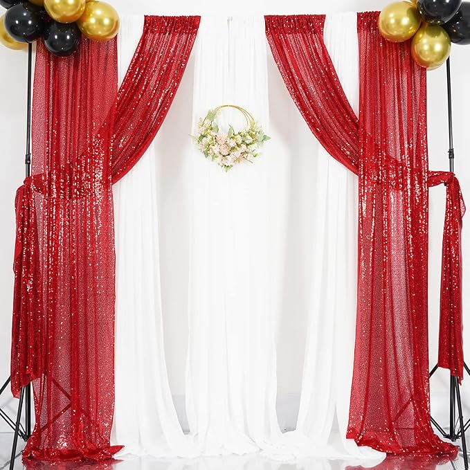 Red Sequin Backdrop Curtains, 2ft x 8ft Sequin Photography Backdrop Curtain 2 - Image 7
