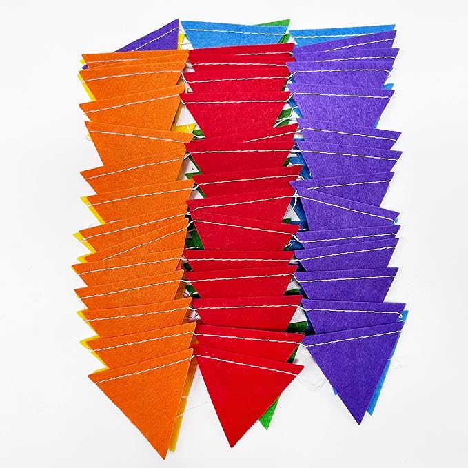 pinkblume Rainbow Party Decorations Colorful Felt Hanging Triangle Mini Bunting - Image 3