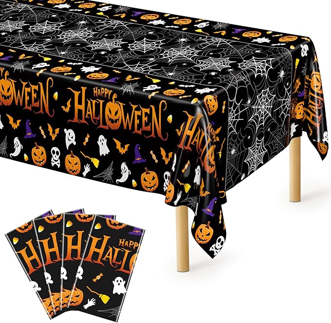 QZYL 4 Pack Halloween Tablecloth, Pumpkin Design Disposable Tablecover Plastic by QZYL