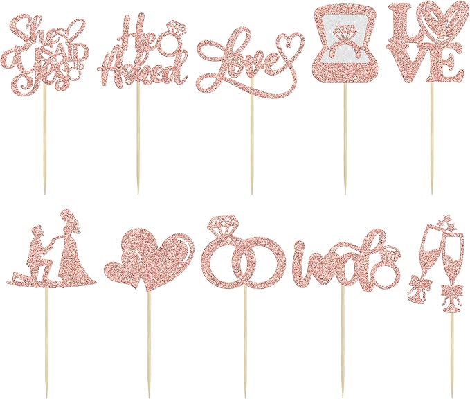 Ephlyn 30Pcs He Asked She Said Yes Cupcake Toppers Glitter Engagement Cupcake - Image 3