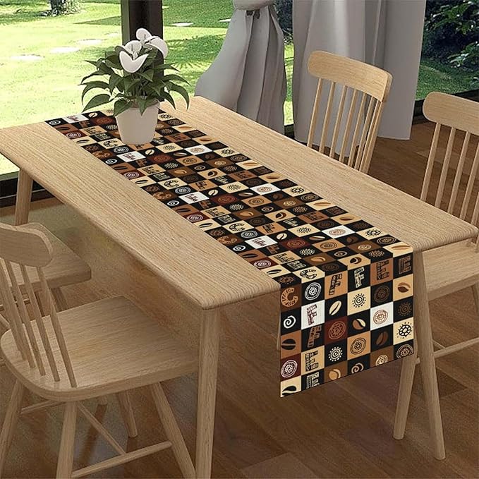 Coffee Theme Table Runner, Rustic Farmhouse Coffee Cup Latte Cappuccino Tea - Image 3