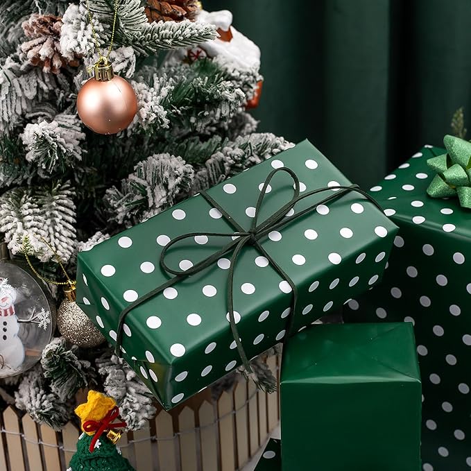 Flyhill Green Wrapping Paper Roll, Reversible Gift Wrap Paper - Image 6